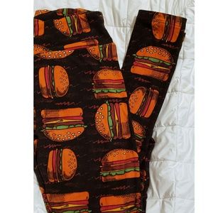 LuLaRoe Hamburger leggings Black New sz OS burger